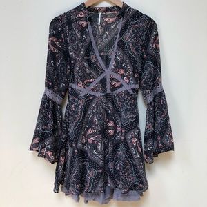 Free People Black Crochet Bell Long Sleeve Dress